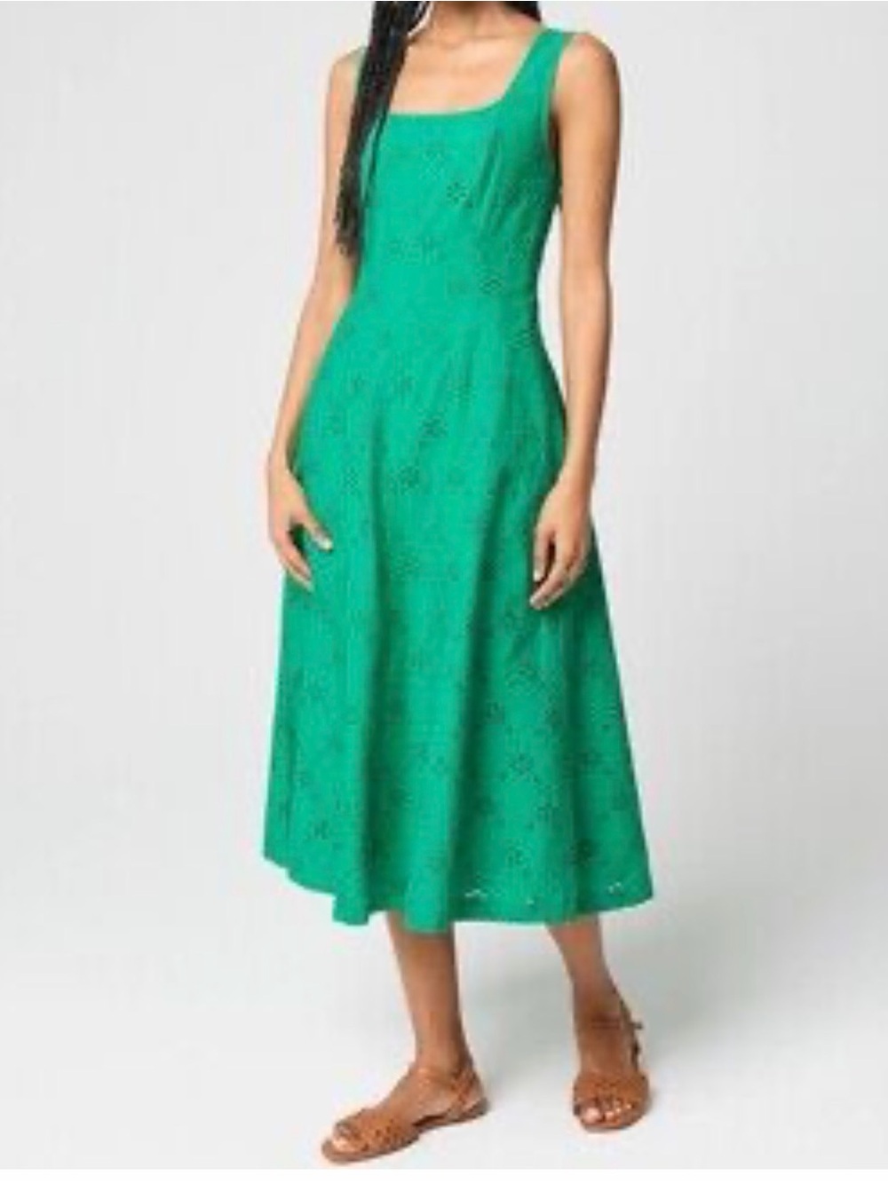 J.Crew Eyelet Embroidered Cotton Midi Dress Green Pockets Sz 6P NEW Petite